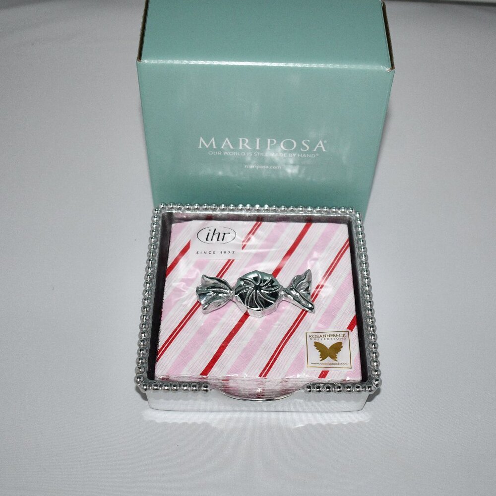 Mariposa Beaded Peppermint Napkin Box Set #1605-C NIB